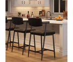 Bar Stools Set of 2 with Arms, 26 Counter Height Bar Stools with Footrest and Wood Back, Metal Bar Stool Set with Wide Padded Seat