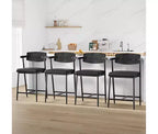 Tabourets de bar (lot de 2) avec accoudoirs, tabourets de bar de 66 cm de hauteur de comptoir avec repose-pieds et dossier en bois, ensemble de tabourets de bar en métal avec large assise rembourrée