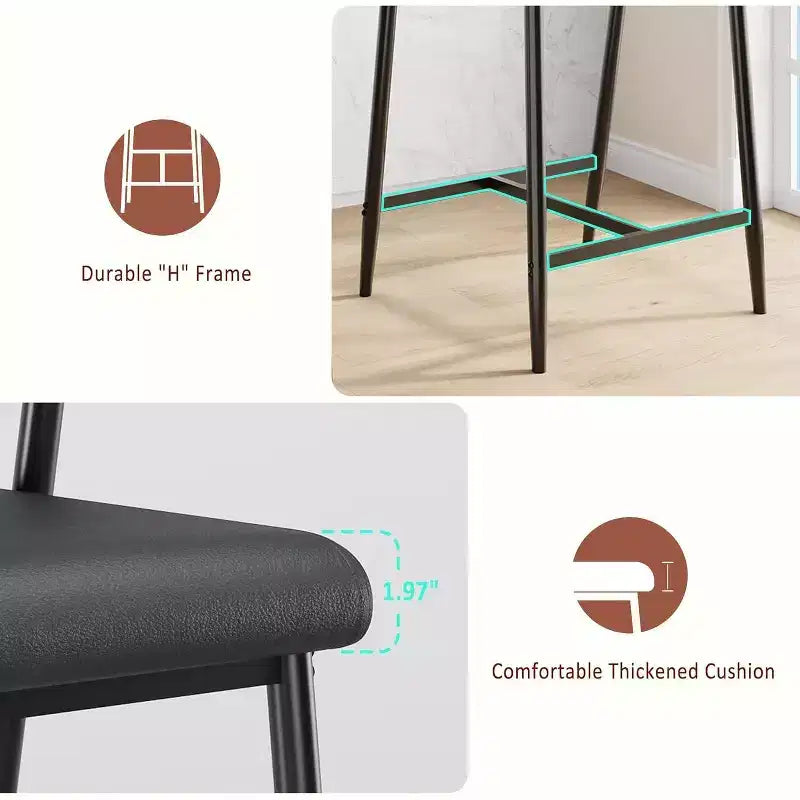 Tabourets de bar (lot de 2) avec accoudoirs, tabourets de bar de 66 cm de hauteur de comptoir avec repose-pieds et dossier en bois, ensemble de tabourets de bar en métal avec large assise rembourrée