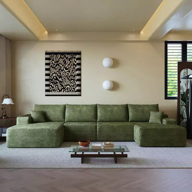 Canapé sectionnel en U rembourré en velours côtelé modulaire moderne GDFStudio Ambur 135