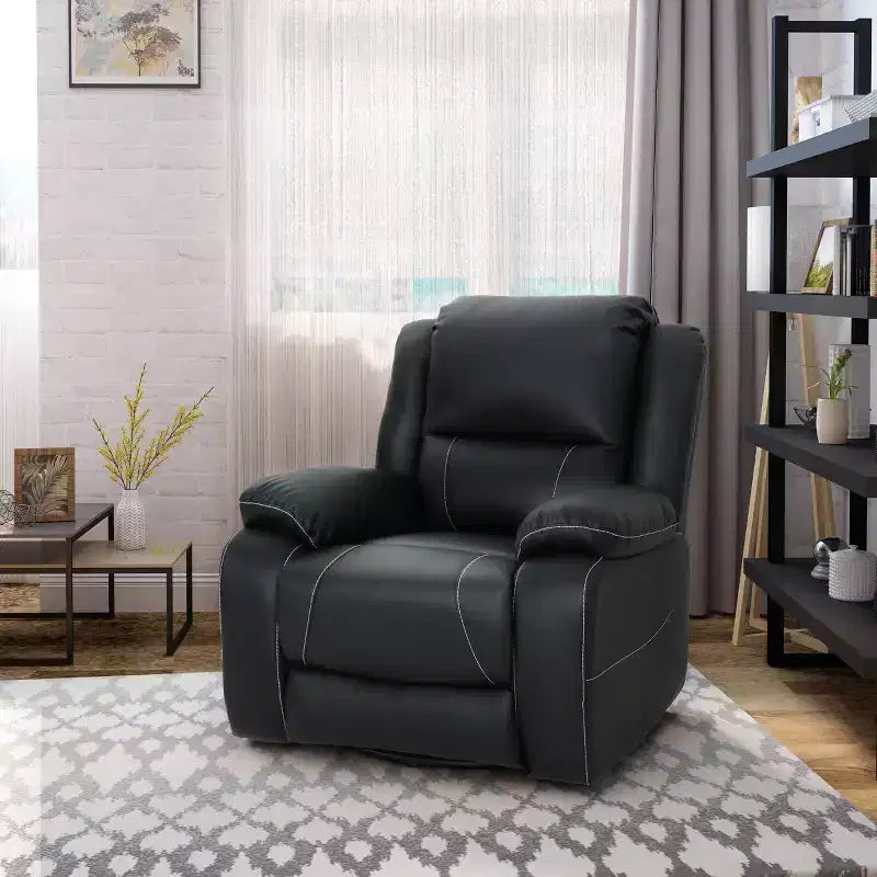 GDFStudio Nony Modern Metal and Wood Faux Leather Upholstered 360 Degree Swivel Recliner