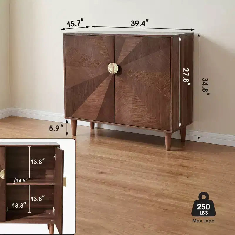 JVNOXK 39.4 Buffet en Bois Style Vintage, Meuble de Rangement Noyer avec Portes Décoratives à Dégradé, Polyvalent pour Salon et Salle à Manger