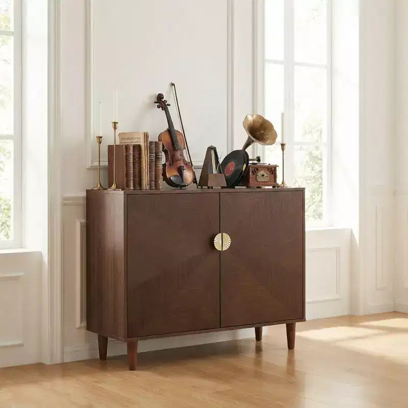 JVNOXK 39.4 Buffet en Bois Style Vintage, Meuble de Rangement Noyer avec Portes Décoratives à Dégradé, Polyvalent pour Salon et Salle à Manger