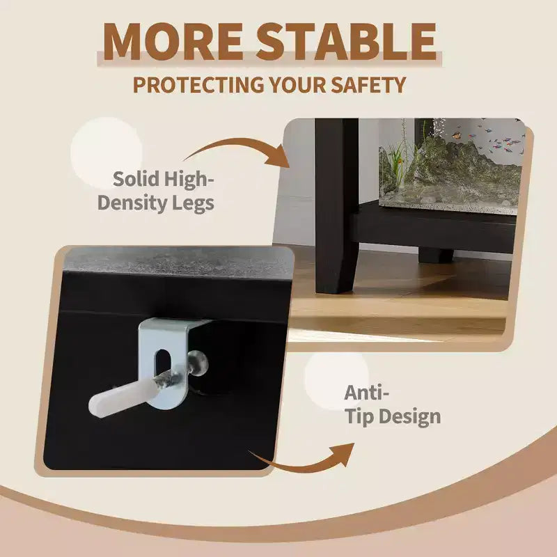 Meuble de support d'aquarium de 75-110 litres à double niveau, conception anti-basculement, rangement ouvert, pour salon, maison