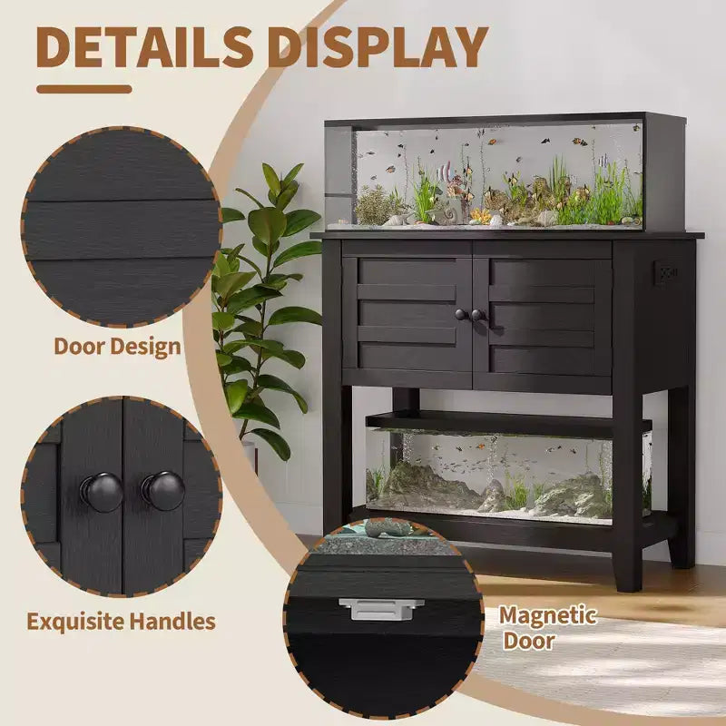 Meuble de support d'aquarium de 75-110 litres à double niveau, conception anti-basculement, rangement ouvert, pour salon, maison