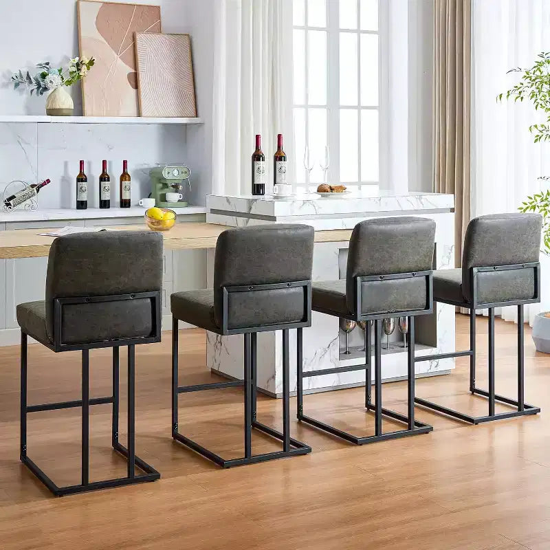 Lot de 2 tabourets de bar à hauteur de comptoir en cuir PU avec dossier, cadre métallique de 61 cm, repose-pieds, siège rembourré confortable pour îlot de cuisine, bar à domicile.