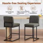 Lot de 2 tabourets de bar à hauteur de comptoir en cuir PU avec dossier, cadre métallique de 61 cm, repose-pieds, siège rembourré confortable pour îlot de cuisine, bar à domicile.