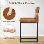 Lot de 2 tabourets de bar à hauteur de comptoir en cuir PU avec dossier, cadre métallique de 61 cm, repose-pieds, siège rembourré confortable pour îlot de cuisine, bar à domicile.