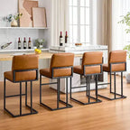 Lot de 2 tabourets de bar à hauteur de comptoir en cuir PU avec dossier, cadre métallique de 61 cm, repose-pieds, siège rembourré confortable pour îlot de cuisine, bar à domicile.
