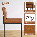 Lot de 2 tabourets de bar à hauteur de comptoir en cuir PU avec dossier, cadre métallique de 61 cm, repose-pieds, siège rembourré confortable pour îlot de cuisine, bar à domicile.