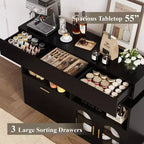Meuble Bar à Café, 3 Tiroirs, Étagère Réglable, pour Salle à Manger, Salon, Cuisine