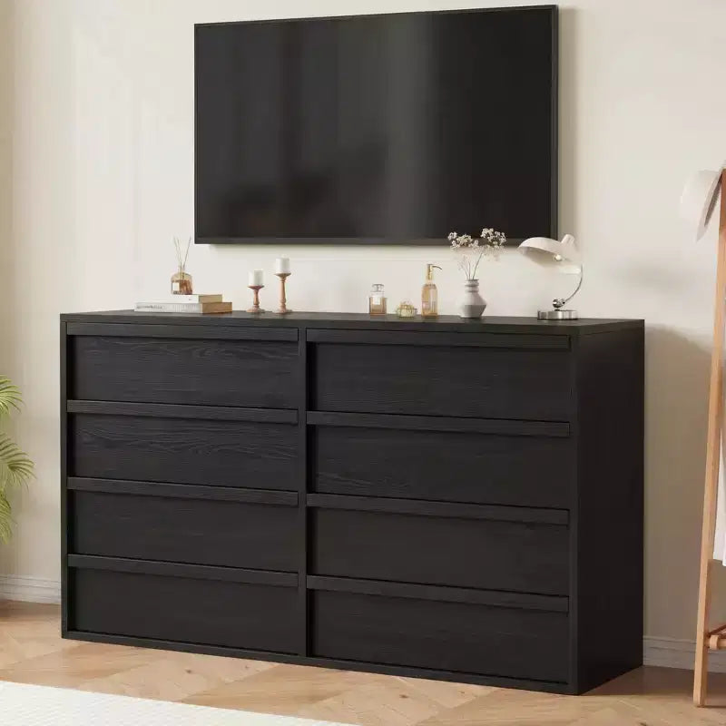 Commode à 8 tiroirs pour chambre à coucher, 137 cm de large, chêne naturel, 8 tiroirs de rangement avec grand espace de rangement, organiseur de commode en bois pour salon, entrée, chambre d'enfant