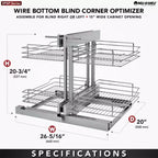 Rev-A-Shelf Chrome Deux Niveaux, Organisateur en Fil Métallique pour Meuble d'Angle Mort de 15 po, Optimiseur de Rangement avec 4 Étagères, 5PSP-15-CR