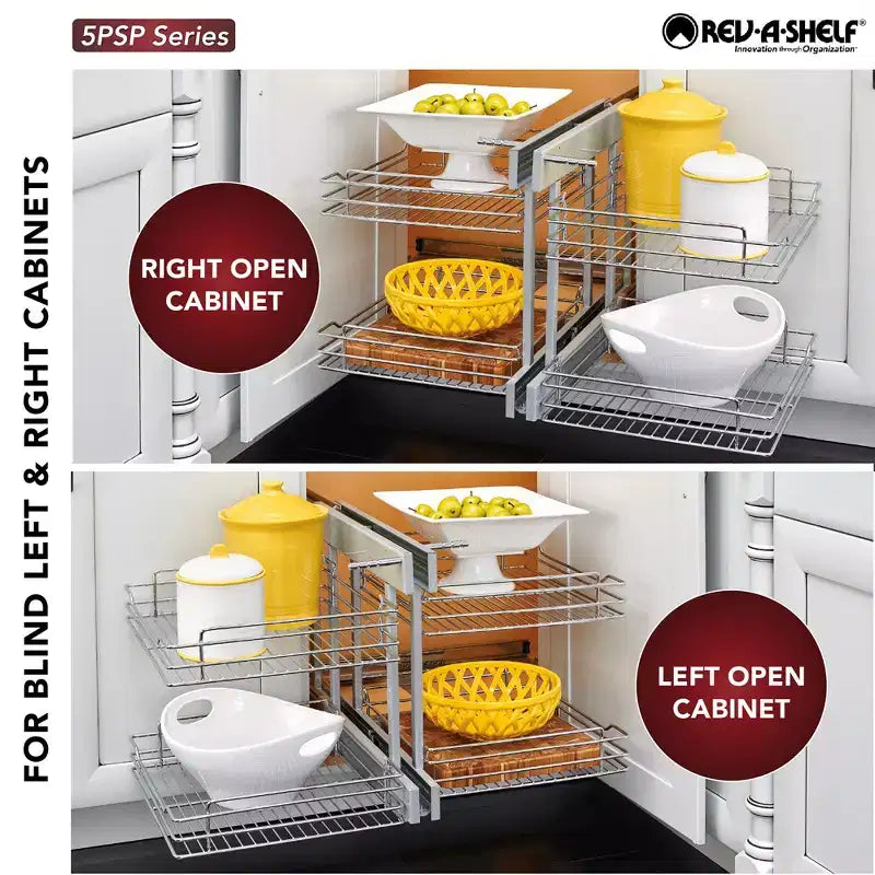 Rev-A-Shelf Chrome Deux Niveaux, Organisateur en Fil Métallique pour Meuble d'Angle Mort de 15 po, Optimiseur de Rangement avec 4 Étagères, 5PSP-15-CR
