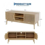 Meuble TV bohème pour salon, meuble de divertissement pour téléviseurs jusqu'à 50 pouces, console TV avec armoire de rangement et étagères ouvertes, naturel