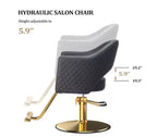 Chaise de coiffure pivotante Karl Home noire robuste à 360° avec dossier à motif losanges et repose-pieds doré