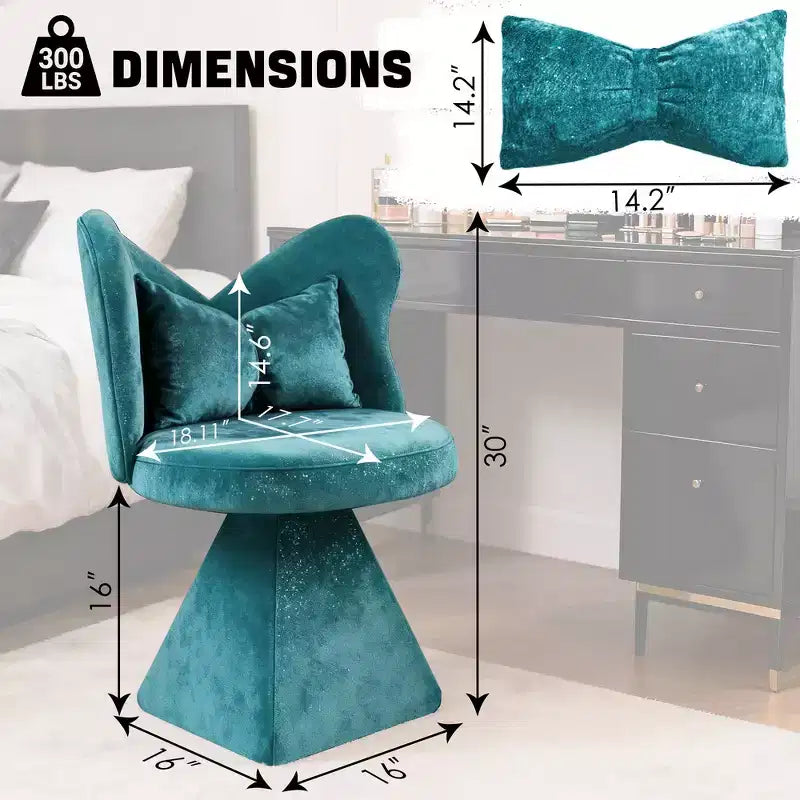 Chaise de vanité élégante Whisen avec dossier papillon, Chaise de coiffeuse moderne, Tabouret de maquillage, Chaise pivotante d'appoint, Chaises de salle à manger