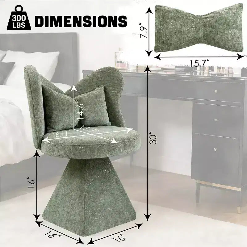 Chaise de vanité élégante Whisen avec dossier papillon, Chaise de coiffeuse moderne, Tabouret de maquillage, Chaise pivotante d'appoint, Chaises de salle à manger