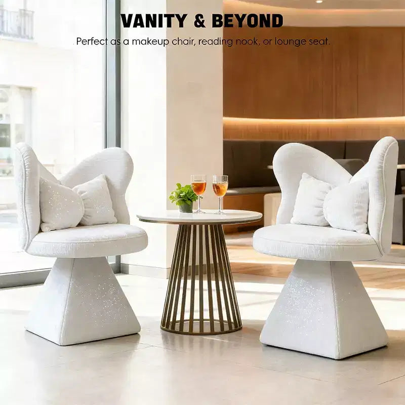 Chaise de vanité élégante Whisen avec dossier papillon, Chaise de coiffeuse moderne, Tabouret de maquillage, Chaise pivotante d'appoint, Chaises de salle à manger