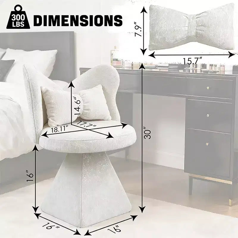 Chaise de vanité élégante Whisen avec dossier papillon, Chaise de coiffeuse moderne, Tabouret de maquillage, Chaise pivotante d'appoint, Chaises de salle à manger
