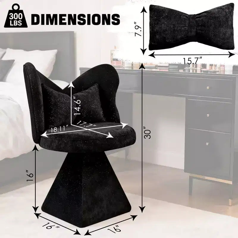 Chaise de vanité élégante Whisen avec dossier papillon, Chaise de coiffeuse moderne, Tabouret de maquillage, Chaise pivotante d'appoint, Chaises de salle à manger