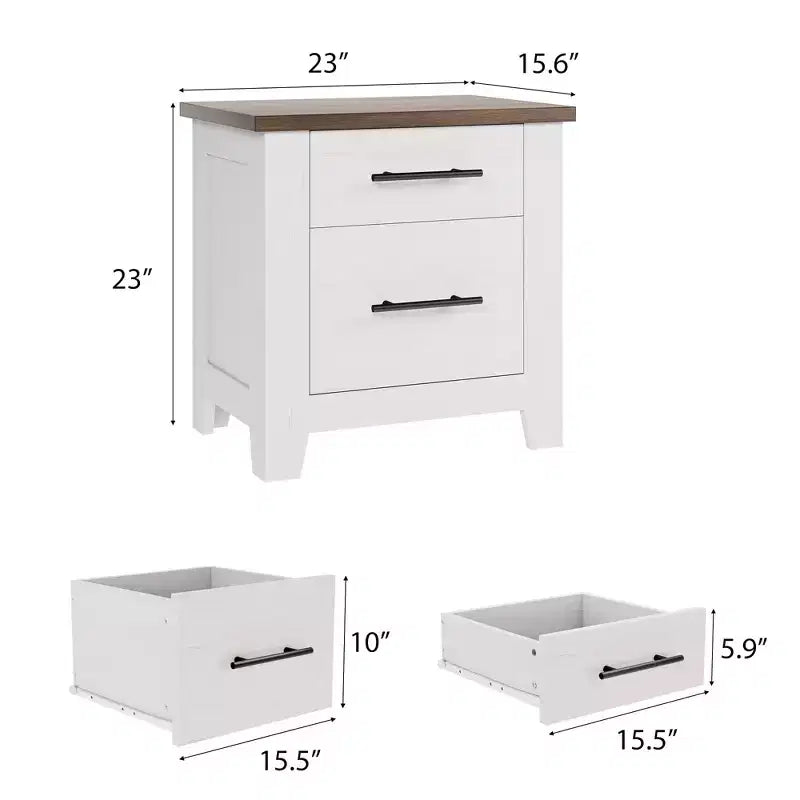 Table de chevet rustique avec 2 tiroirs, table de nuit blanche vieillie avec plateau marron, table d'appoint en bois rustique pour chambre et salon