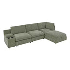 Canapé modulable Morden Fort 356 cm avec pouf de rangement, canapé en U avec assise profonde de 56 cm, canapé d'angle moderne en chenille pour salon