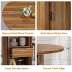 Table à manger ronde 47" pour 4 personnes avec étagère de rangement et tiroir - Table circulaire de style rustique avec portes coulissantes, bois naturel, salon