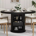 Table à manger ronde 47" pour 4 personnes avec étagère de rangement et tiroir - Table circulaire de style rustique avec portes coulissantes, bois naturel, salon