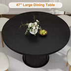 Table à manger ronde 47" pour 4 personnes avec étagère de rangement et tiroir - Table circulaire de style rustique avec portes coulissantes, bois naturel, salon