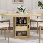 Table à manger ronde 47" pour 4 personnes avec étagère de rangement et tiroir - Table circulaire de style rustique avec portes coulissantes, bois naturel, salon