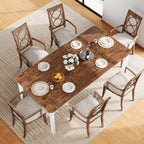 Table à manger longue industrielle pour 6-8 personnes, table de cuisine rectangulaire en bois avec cadre métallique robuste, style ferme moderne pour salle à manger et cuisine.