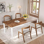 Table à manger longue industrielle pour 6-8 personnes, table de cuisine rectangulaire en bois avec cadre métallique robuste, style ferme moderne pour salle à manger et cuisine.