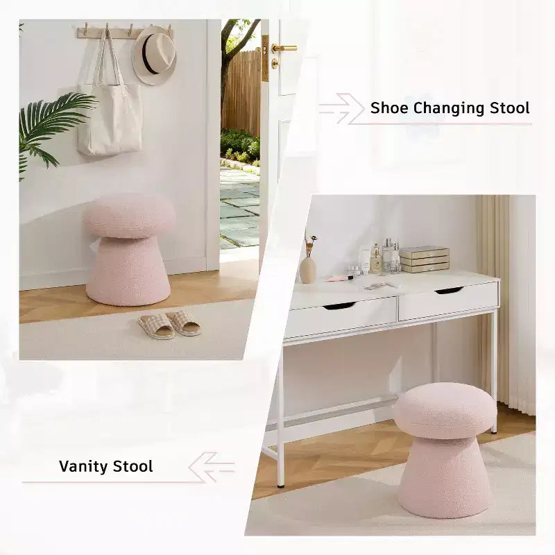 GDFStudio Becka Pouf Ottoman Pivotant en Tissu Teddy en Forme de Champignon avec Cadre en Bois
