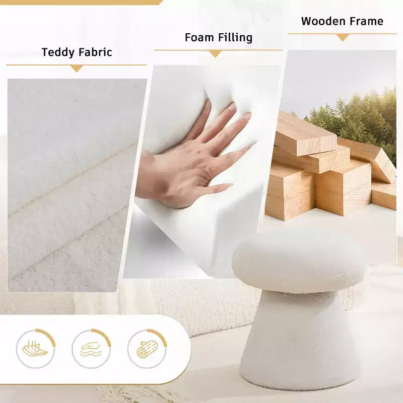 GDFStudio Becka Pouf Ottoman Pivotant en Tissu Teddy en Forme de Champignon avec Cadre en Bois