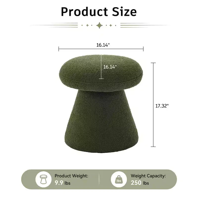 GDFStudio Becka Pouf Ottoman Pivotant en Tissu Teddy en Forme de Champignon avec Cadre en Bois