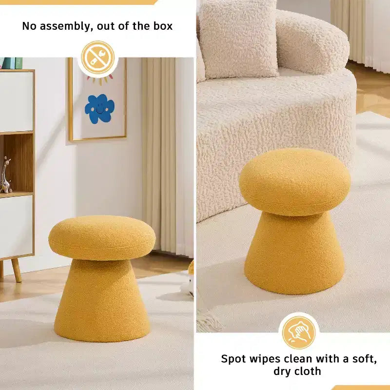 GDFStudio Becka Pouf Ottoman Pivotant en Tissu Teddy en Forme de Champignon avec Cadre en Bois