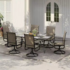 Ensemble de 2 chaises de jardin coulissantes. Chaises de salle à manger en textilène avec cadre en métal noir. Mobilier d'extérieur toutes saisons à dossier haut pour terrasse et véranda. Marron.