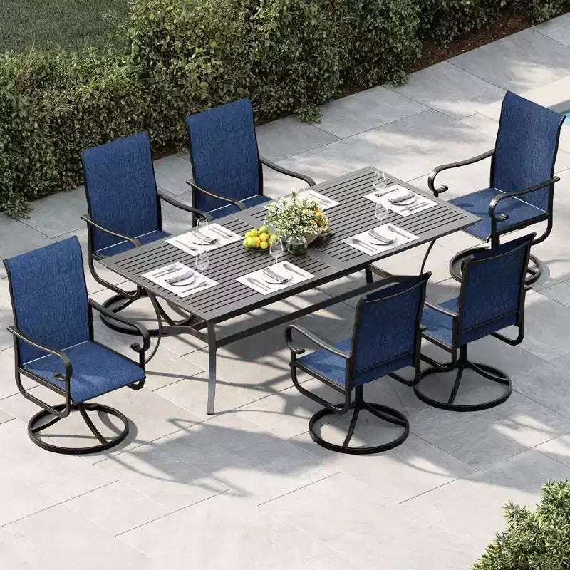 Ensemble de 2 chaises de jardin coulissantes. Chaises de salle à manger en textilène avec cadre en métal noir. Mobilier d'extérieur toutes saisons à dossier haut pour terrasse et véranda. Marron.