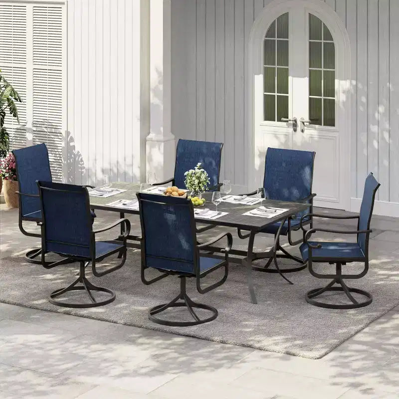 Ensemble de 2 chaises de jardin coulissantes. Chaises de salle à manger en textilène avec cadre en métal noir. Mobilier d'extérieur toutes saisons à dossier haut pour terrasse et véranda. Marron.