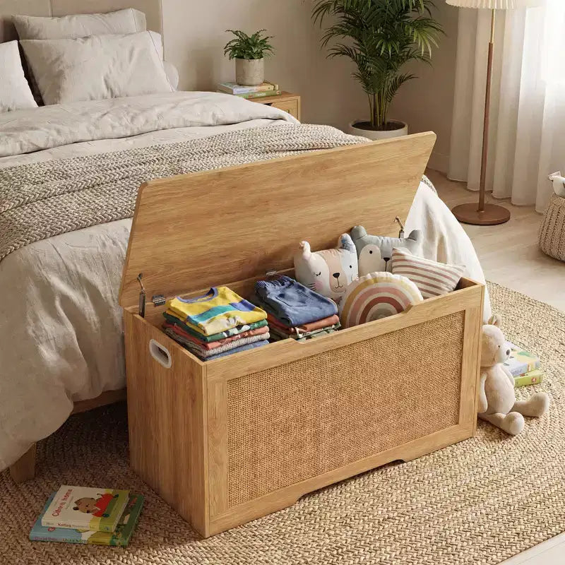 Banc de rangement pour enfants Costway, coffre à jouets de 40" avec couvercle à charnière, 2 charnières métalliques et poignées latérales