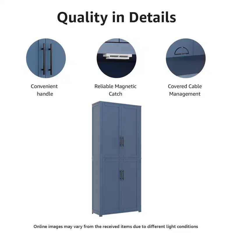 PexFix Armoire de cuisine autoportante avec 4 portes et étagères réglables, organisateur de rangement utilitaire au sol
