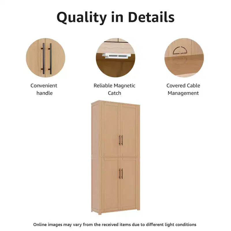 PexFix Armoire de cuisine autoportante avec 4 portes et étagères réglables, organisateur de rangement utilitaire au sol