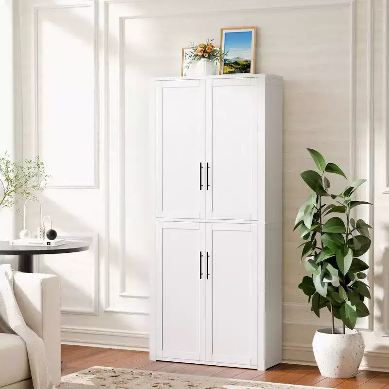 PexFix Armoire de cuisine autoportante avec 4 portes et étagères réglables, organisateur de rangement utilitaire au sol