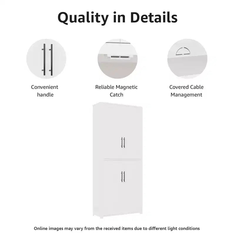 PexFix Armoire de cuisine autoportante avec 4 portes et étagères réglables, organisateur de rangement utilitaire au sol