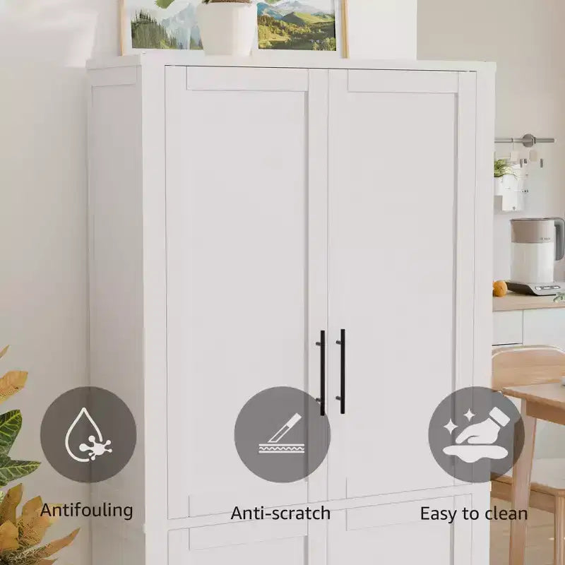 PexFix Armoire de cuisine autoportante avec 4 portes et étagères réglables, organisateur de rangement utilitaire au sol