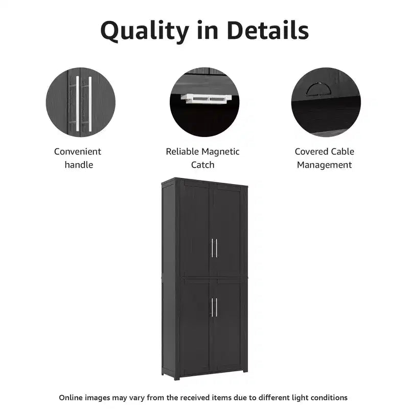 PexFix Armoire de cuisine autoportante avec 4 portes et étagères réglables, organisateur de rangement utilitaire au sol