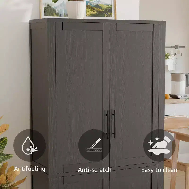 PexFix Armoire de cuisine autoportante avec 4 portes et étagères réglables, organisateur de rangement utilitaire au sol