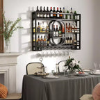 Bekrvio 39/47 Casier à vin mural, Étagères flottantes en métal avec porte-verres à vin, Étagère à liqueur industrielle pour bar à domicile, cuisine, salle à manger