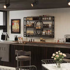 Bekrvio 39/47 Casier à vin mural, Étagères flottantes en métal avec porte-verres à vin, Étagère à liqueur industrielle pour bar à domicile, cuisine, salle à manger